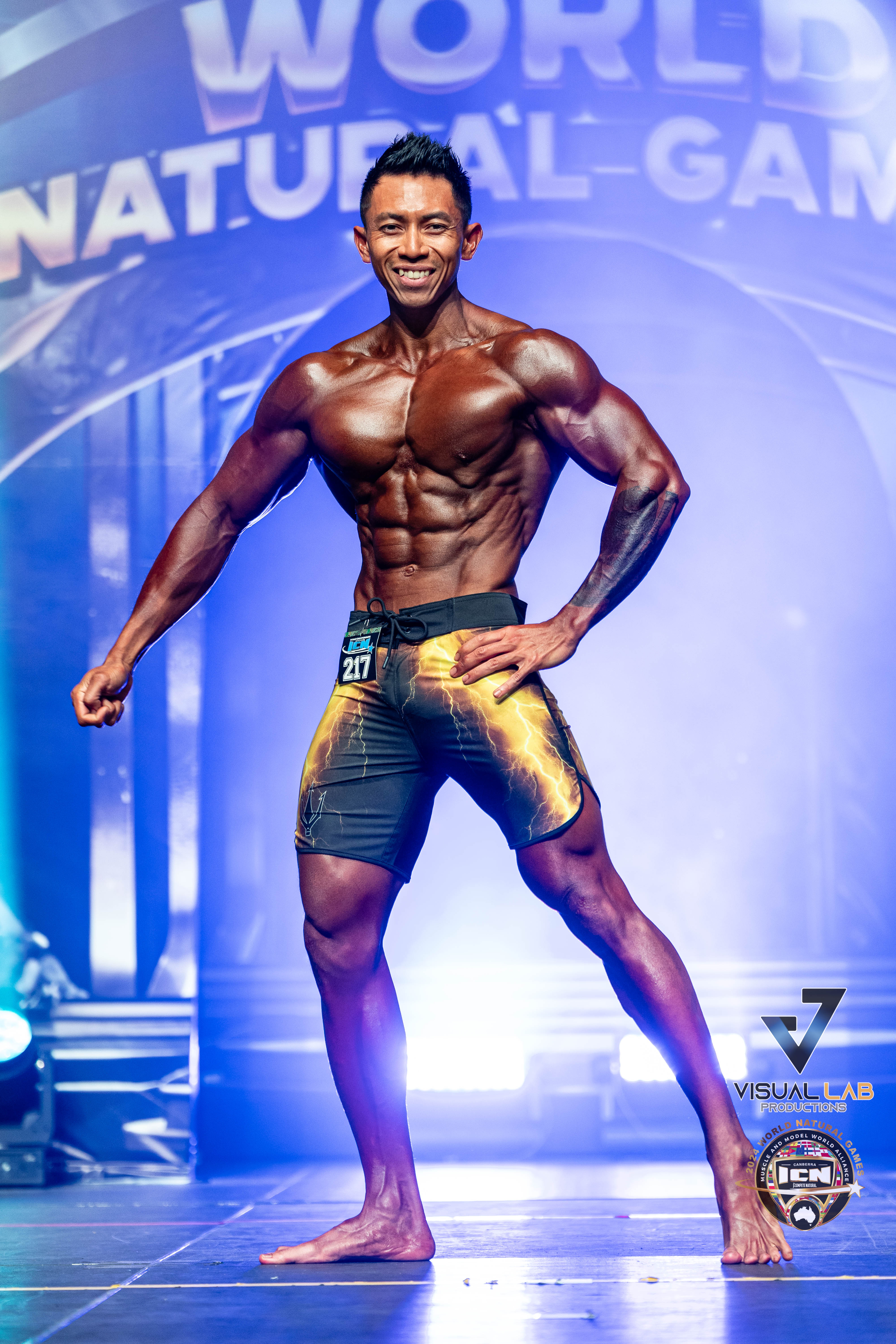 Athlete flipping with lightning graphics